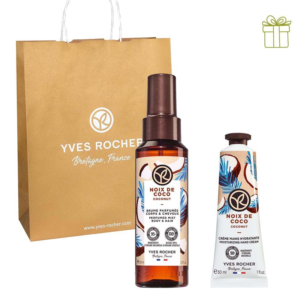 Дует Кокосовий горіх: парфумований спрей, крем для рук Yves Rocher Дует Кокосовий горіх: парфумований спрей, крем для рук Yves Rocher