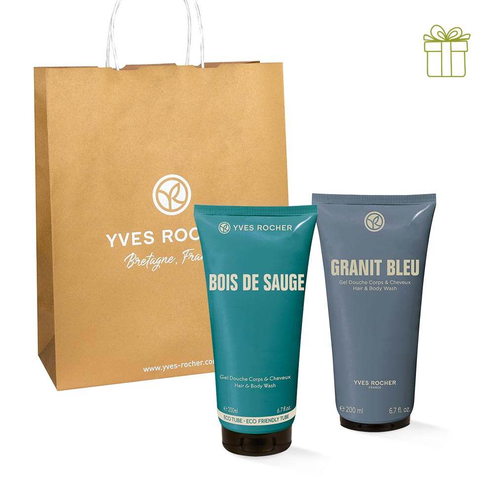 Дует Парфумованих гелів для чоловіків : Granit Bleu та Bois de Sauge Yves Rocher Дует Парфумованих гелів для чоловіків : Granit Bleu та Bois de Sauge Yves Rocher